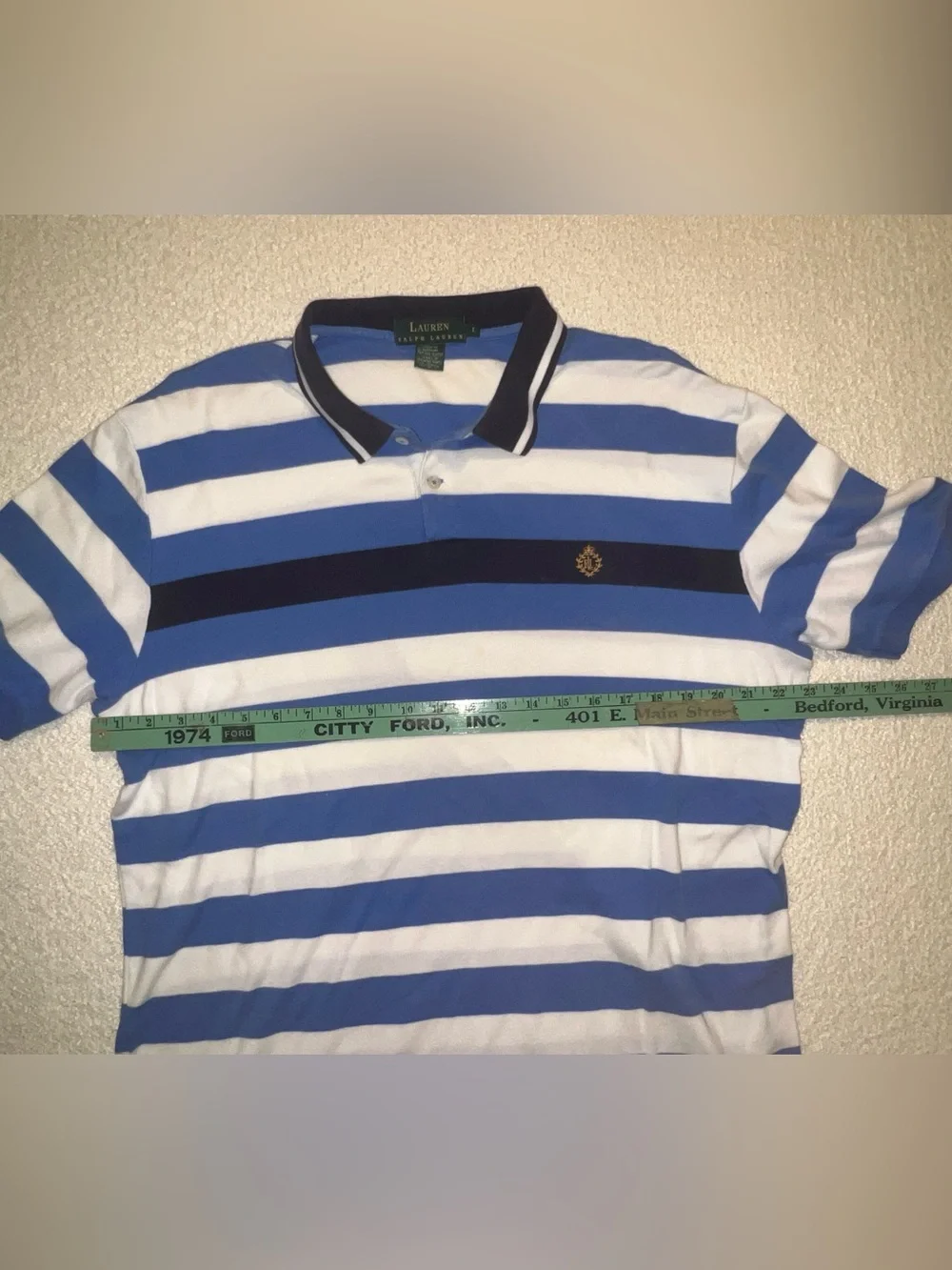 Ralph Lauren Blue & White Striped Polo with Navy Accent